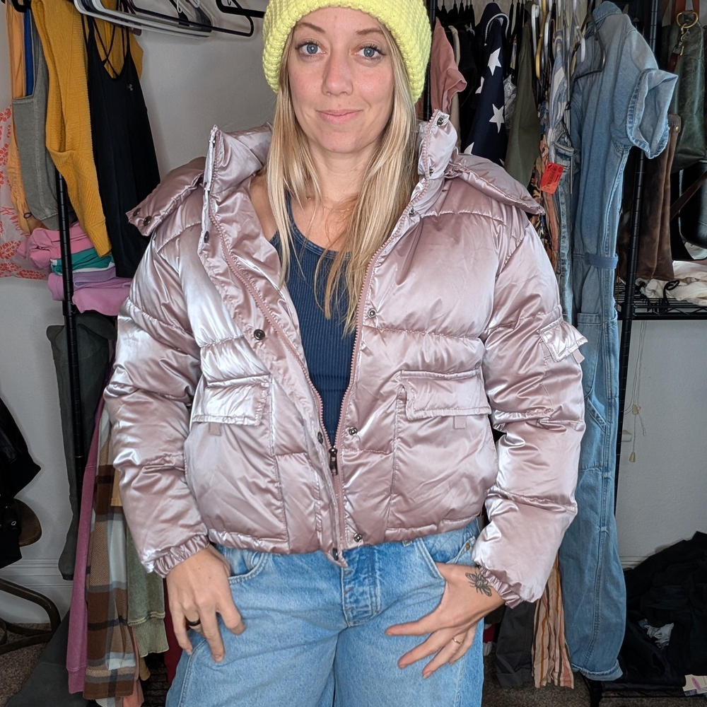 Women's Shiny Silver Puffer Jacket